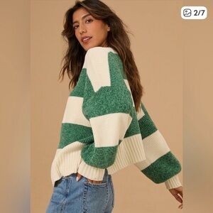 Altar’d State Oversized Cali Green & White Striped Women's Sweater - size small